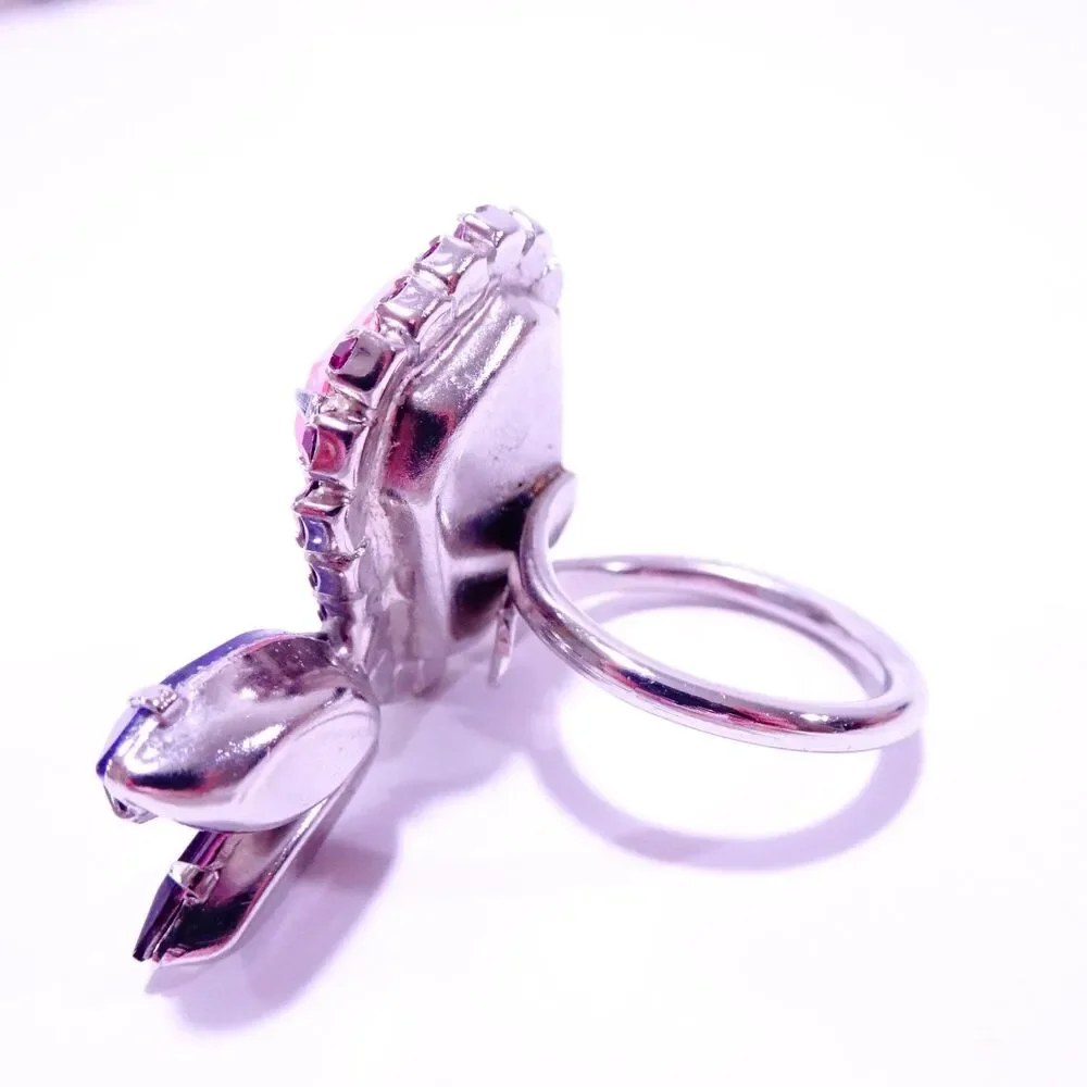 Joomi Lim Henriette Pink Crystal Statement Rhodium Wing Ring Sz 6 NWOT 145